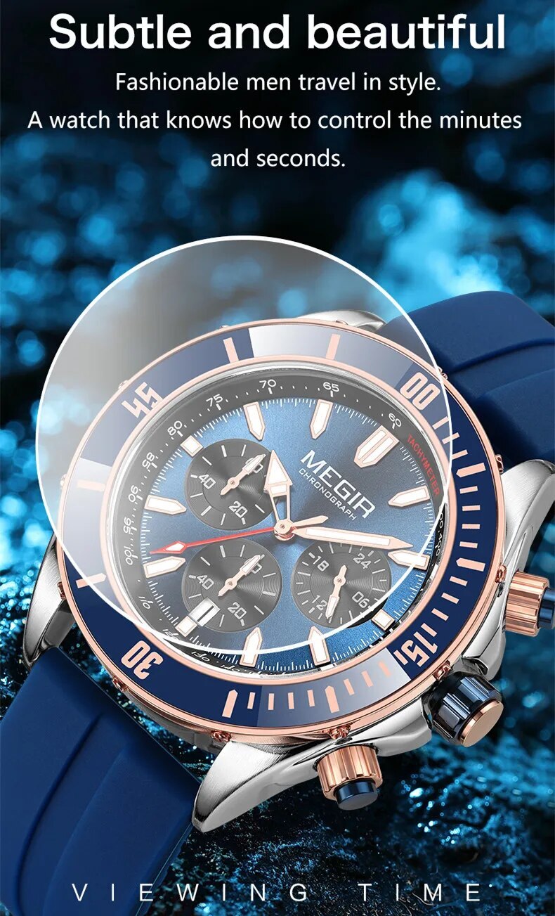 Montre MEGIR avec chronographe pour homme, à quartz, style militaire, étanche, calendrier, décontractée, pour le travail et les loisirs, modèle 10