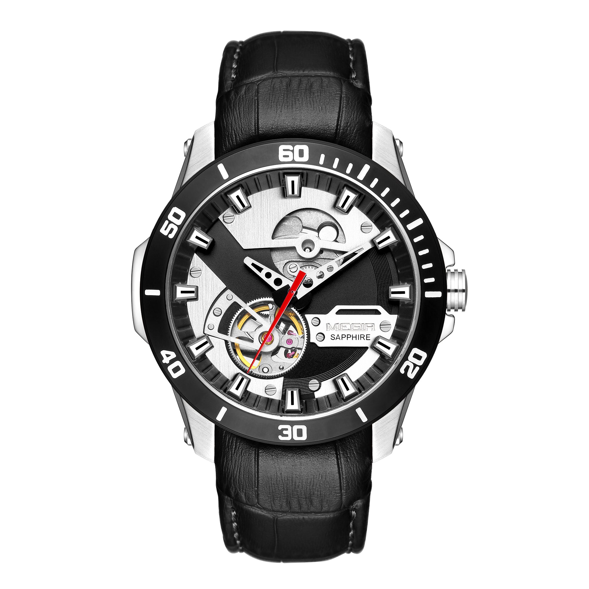 MEGIR Fashion Leather Watches for Men Sapphire Stainless Steel Automatic Mechanical Watch Sports Clock Montre Homme-4